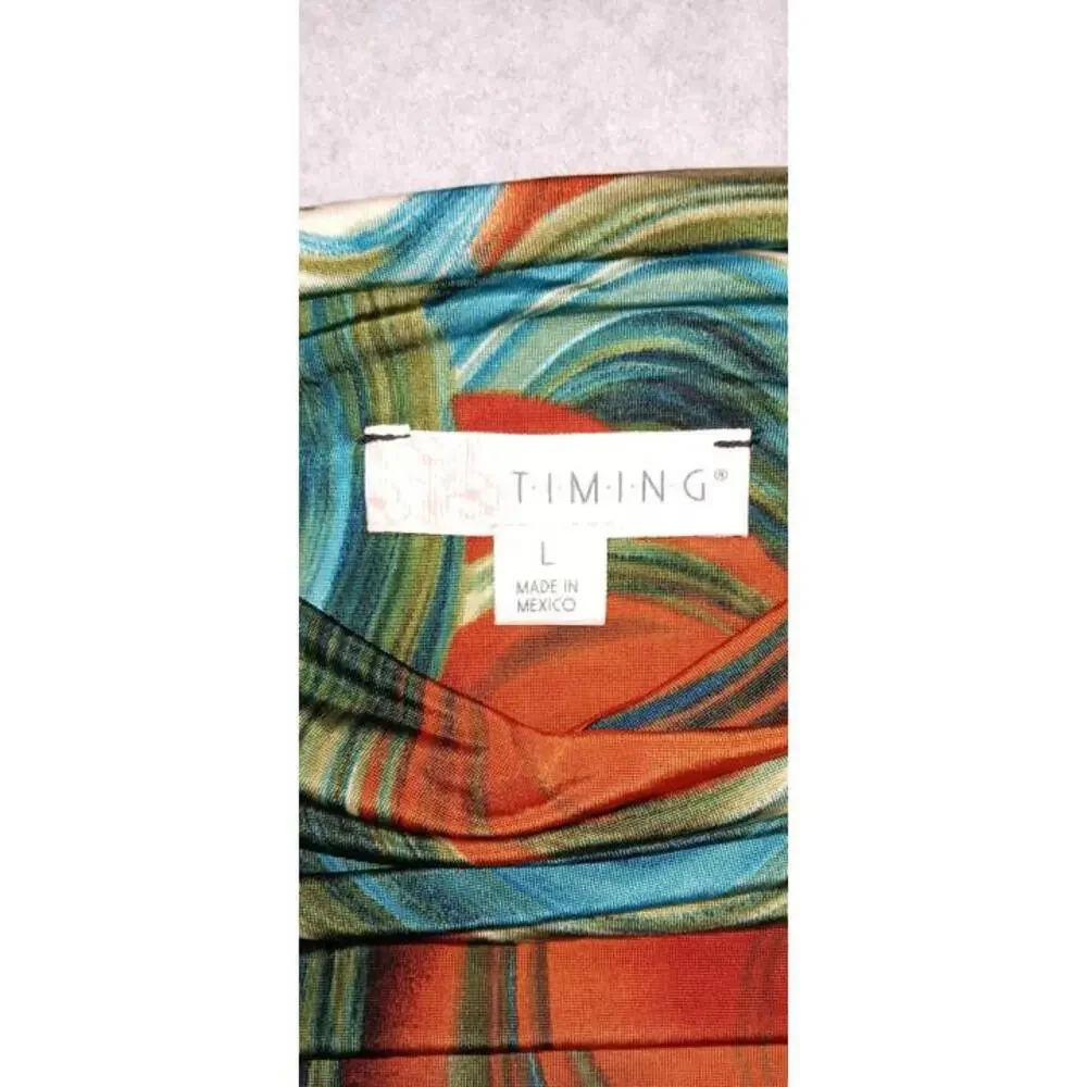 Timing Sleeveless Slouched Swoop Neck Mini Dress Womens Size L Multicolor Swirls - Picture 2 of 8